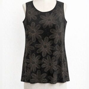 Chicos Travelers Tank Top Womens Floral Metalic Sleeveless Shirt